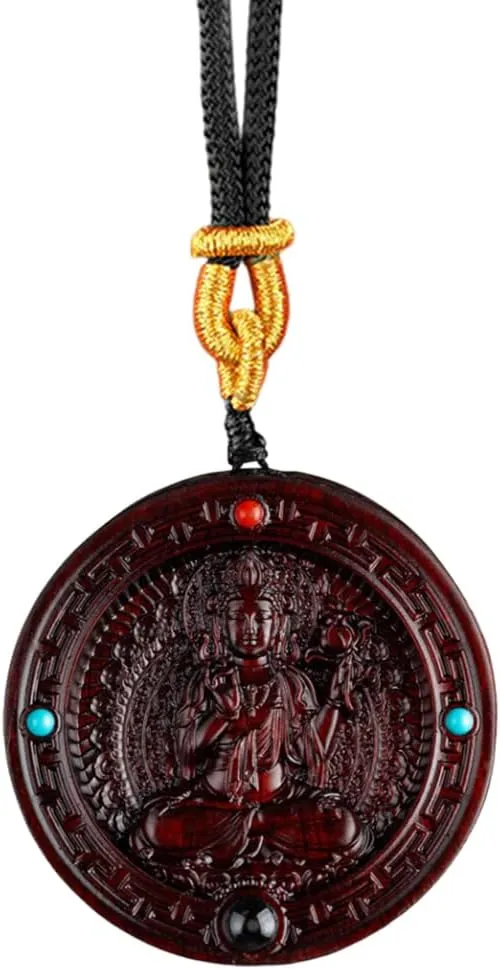 Rosewood Buddha Projection Necklace, Tibetan Buddhist Amulet Pendant for Men Women, Zen Meditation Buddhist Necklace, Good Luck Wealth Feng Shui Amulet