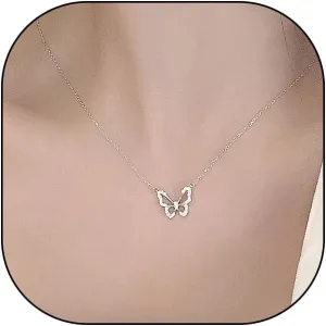 Rrdaily Butterfly Pendant Necklaces for Women, Dainty 14k Gold Cubic Zirconia Bowknot Chain Necklaces, Trendy Sweet Statement Choker Jewelry Gifts