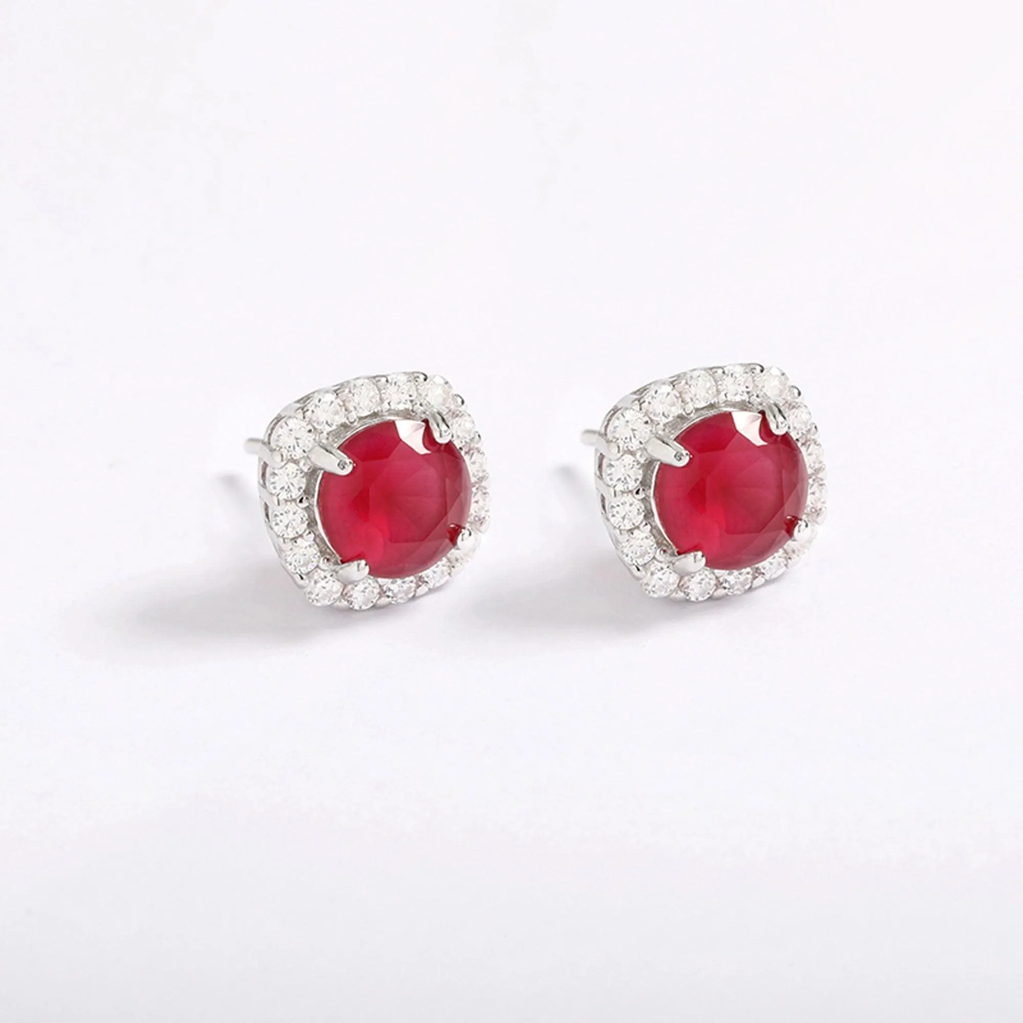Ruby Halo Stud Earrings