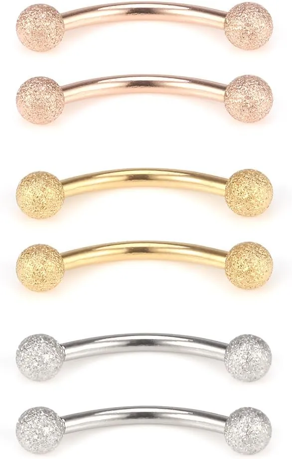Ruifan 3mm Matte Balls Externally Threaded Curved Barbell Eyebrow Nose Septum Belly Lip Tragus Ring Piercing Jewelry 16G 3/8" 10mm 2-12PCS