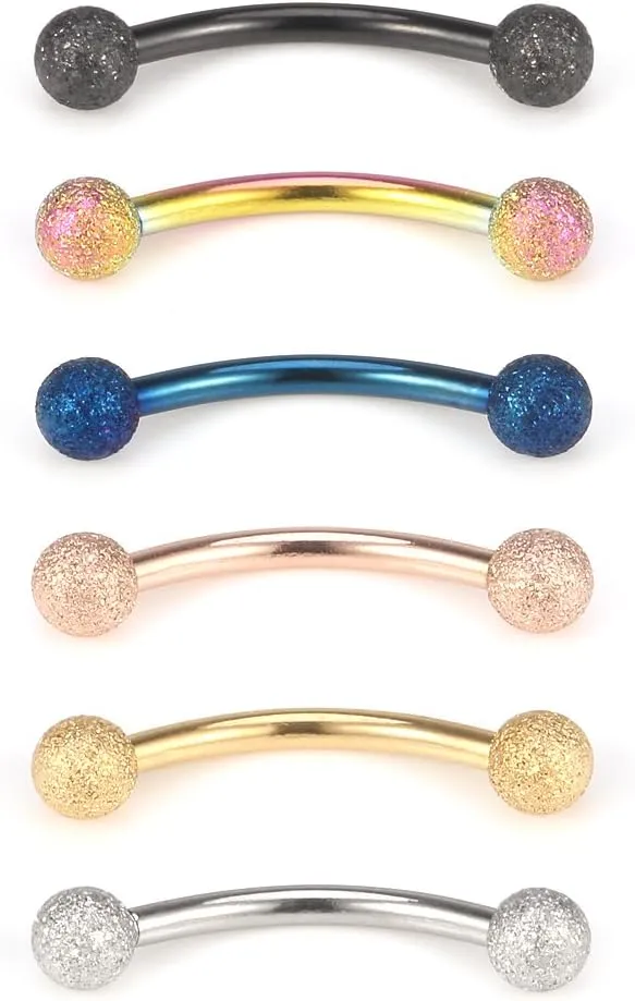 Ruifan 3mm Matte Balls Externally Threaded Curved Barbell Eyebrow Nose Septum Belly Lip Tragus Ring Piercing Jewelry 16G 3/8" 10mm 2-12PCS