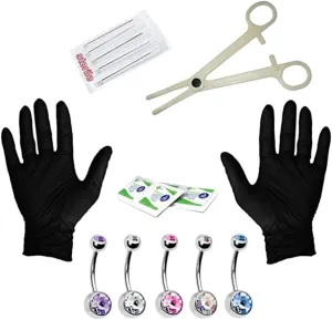 SAFIGLE 15Pcs Professional Navel Kit Belly Button Ring Set with Gloves Tools Selection for Jewelry