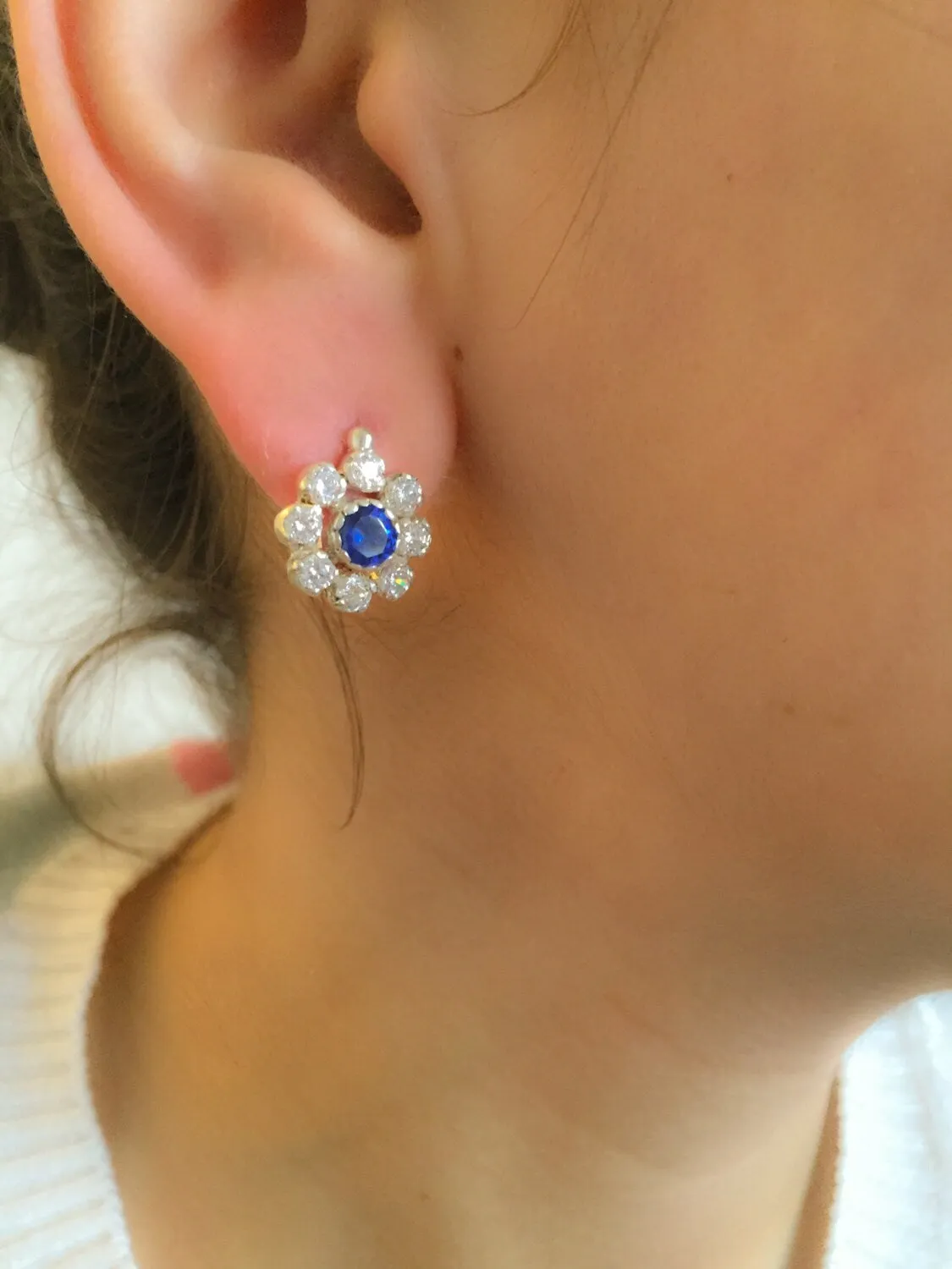 Sapphire Flower Earrings - Colorful Daisy Earrings - Multistone Silver Earrings