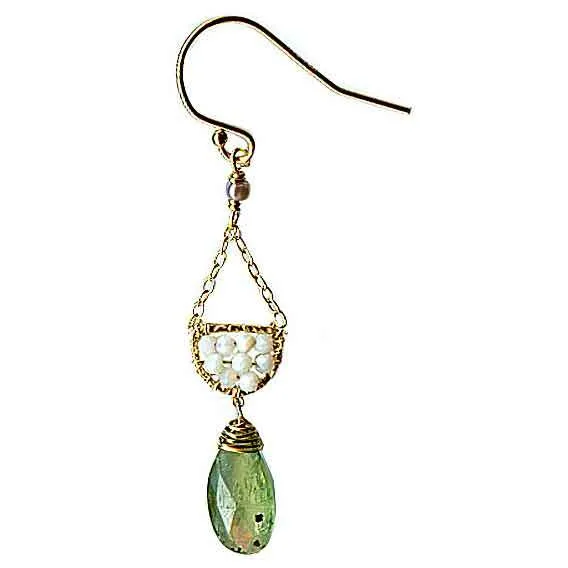 Scallop Earrings 4617 B with Australian Opal and Green Kyanite by Michelle Pressler Jewelry