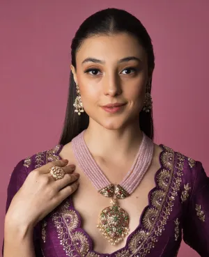 Shanaya Romantic Pink Heart Pendant and Earrings Set