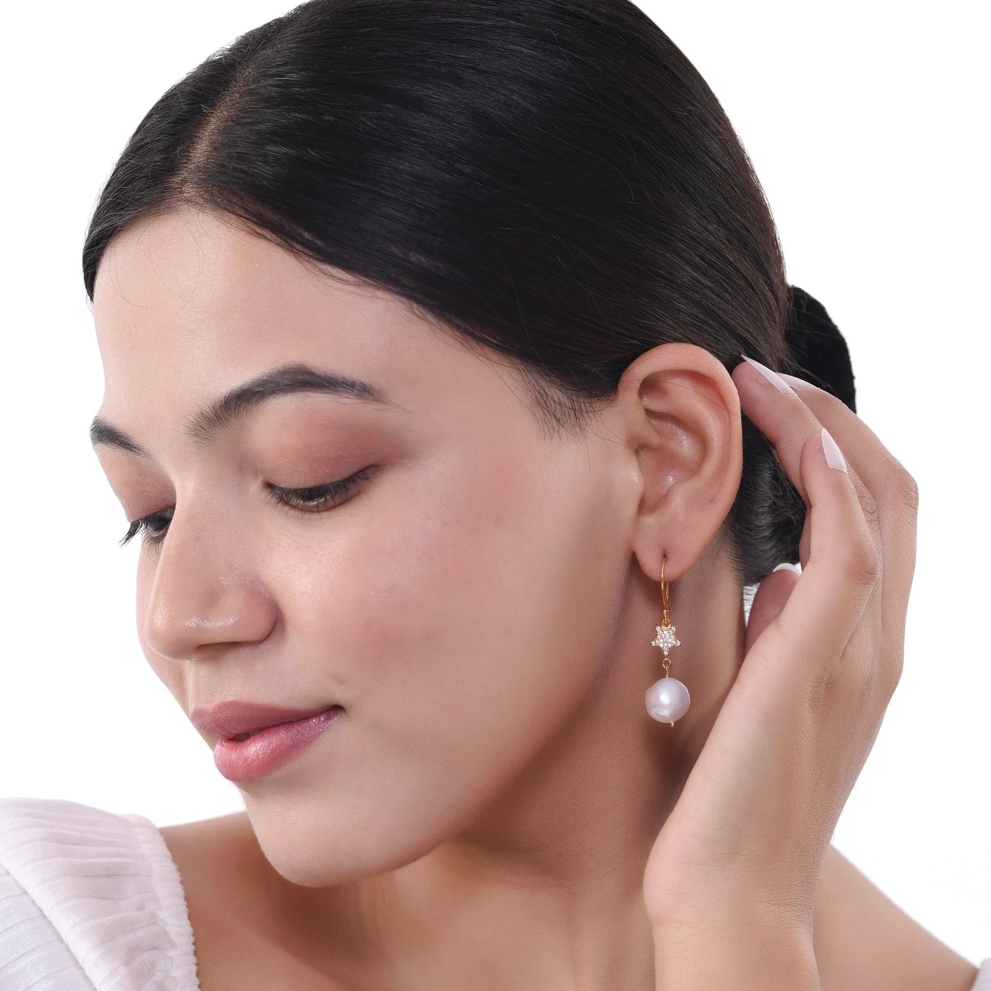 Shining Star Pearl Silver Earring - From Purl