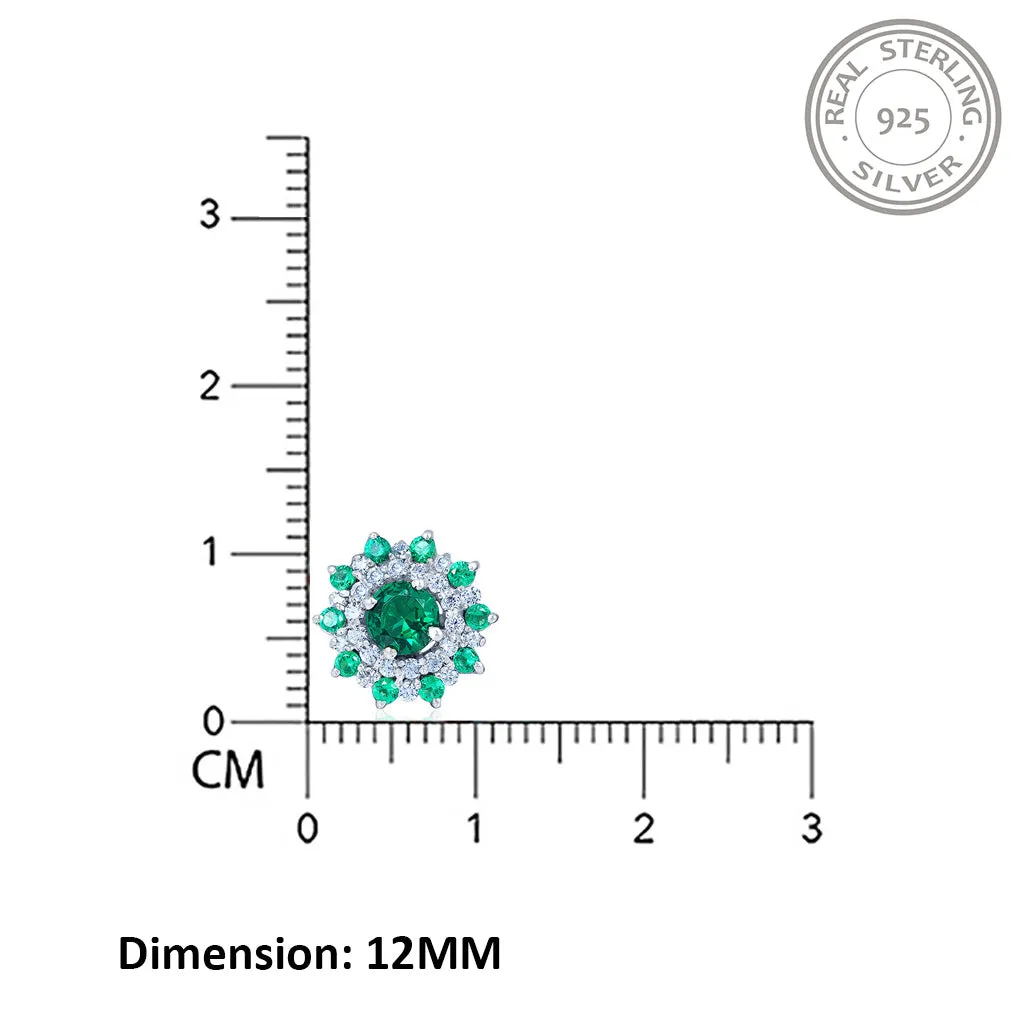 Silver Cluster Green Circle Studs