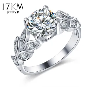 Silver Crystal Flower Wedding Rings