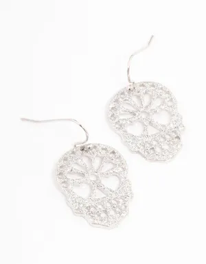 Silver Glitter Skull Drop Earrings