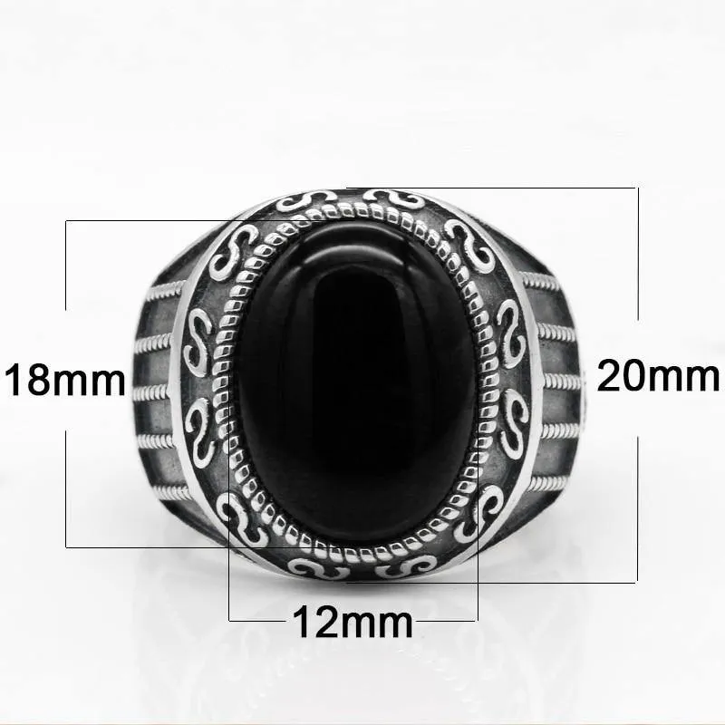 Silver Natural Black Agate Stone Handmade Ring