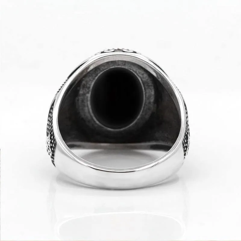 Silver Natural Black Agate Stone Handmade Ring
