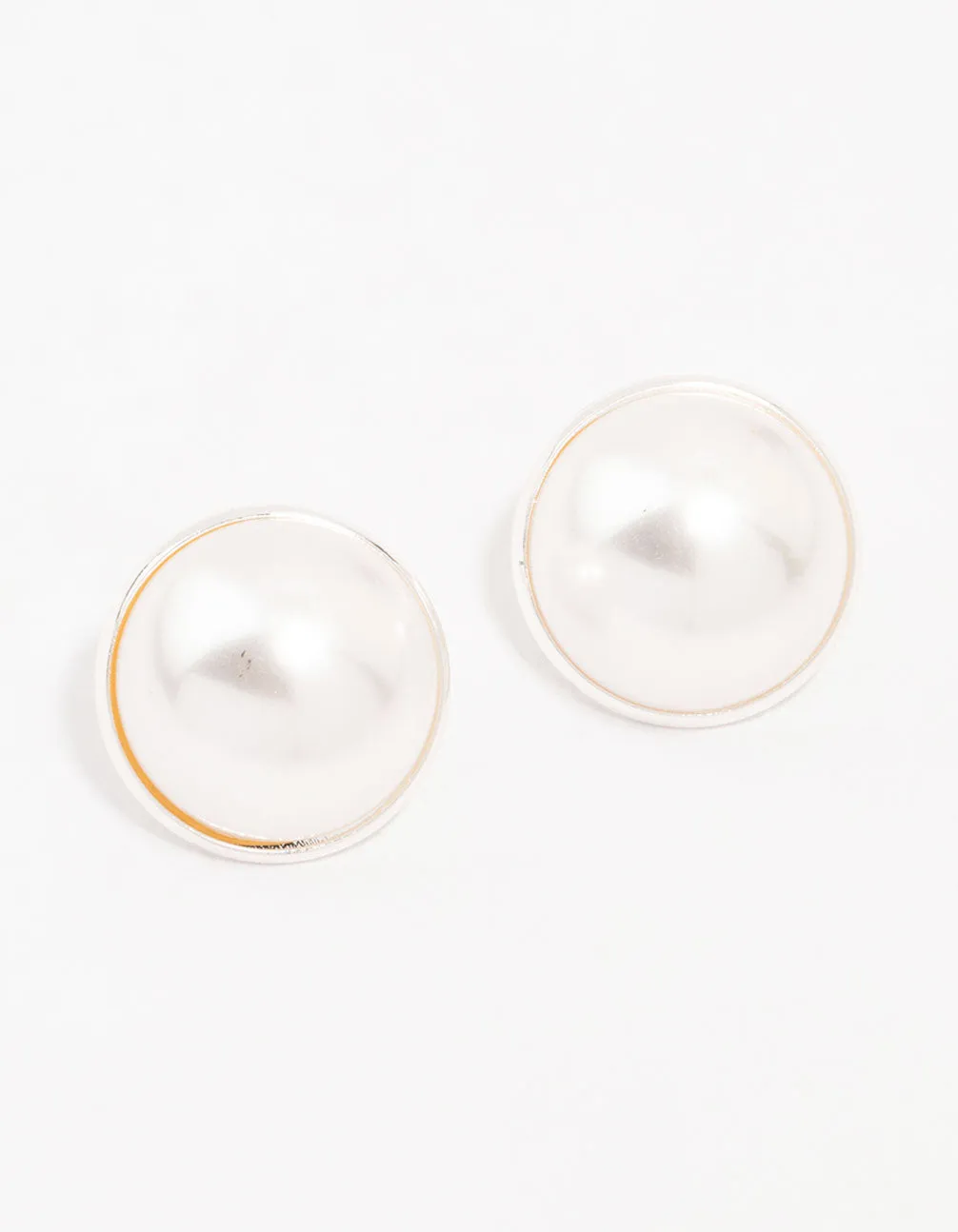 Silver Pearl Dome Encased Stud Earrings