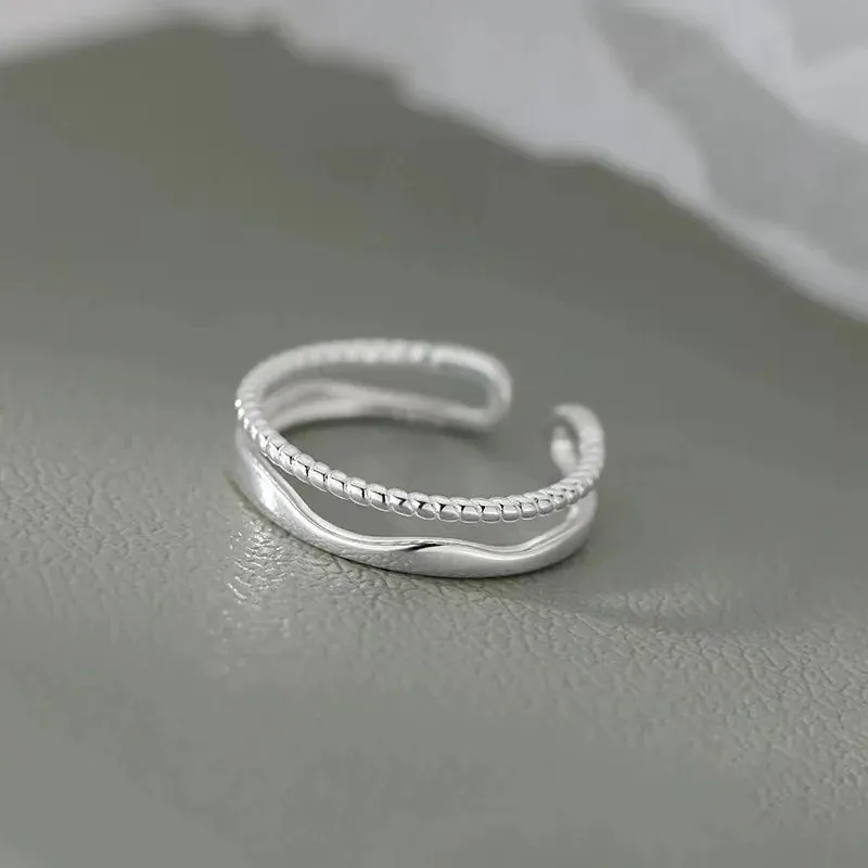 Silver Simple Punk Hollow Rings For Women Geometric Fashion Open Adjustable Handmade Party Jewelry Gift Allergy Engagement ring