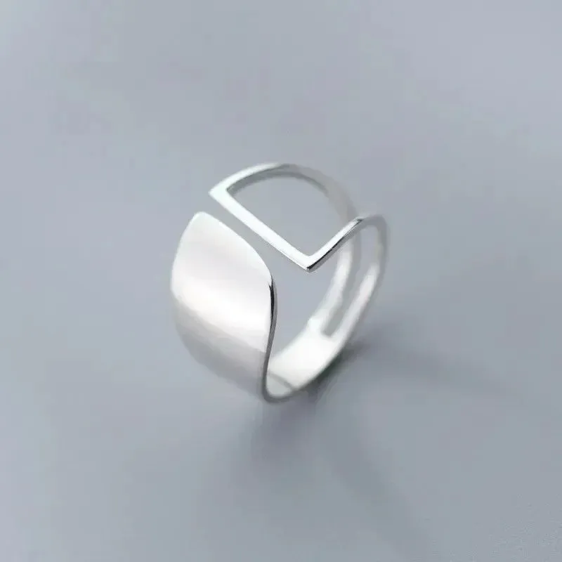 Silver Simple Punk Hollow Rings For Women Geometric Fashion Open Adjustable Handmade Party Jewelry Gift Allergy Engagement ring