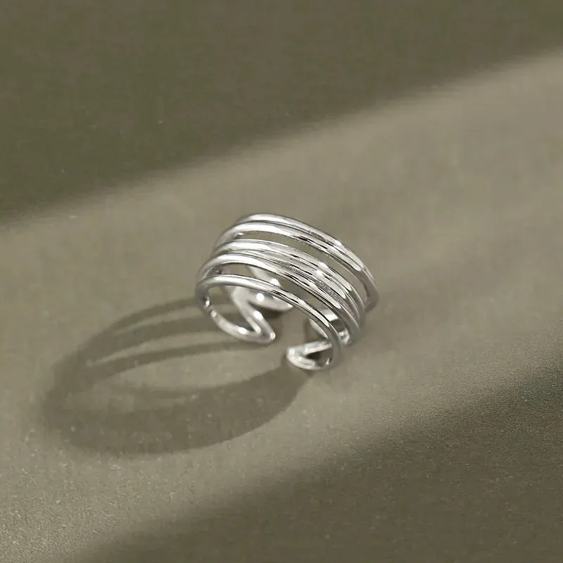 Silver Simple Punk Hollow Rings For Women Geometric Fashion Open Adjustable Handmade Party Jewelry Gift Allergy Engagement ring