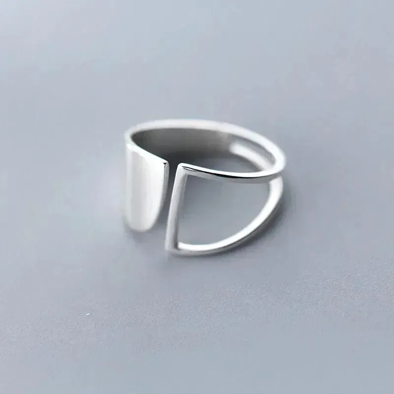 Silver Simple Punk Hollow Rings For Women Geometric Fashion Open Adjustable Handmade Party Jewelry Gift Allergy Engagement ring