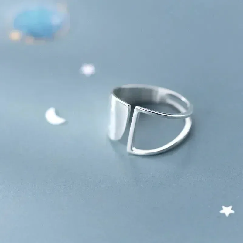 Silver Simple Punk Hollow Rings For Women Geometric Fashion Open Adjustable Handmade Party Jewelry Gift Allergy Engagement ring