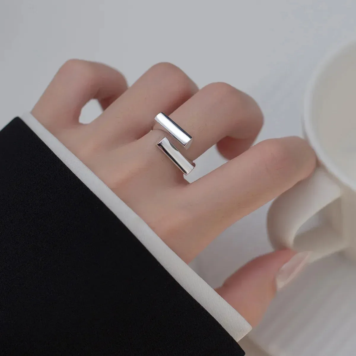 Silver Simple Punk Hollow Rings For Women Geometric Fashion Open Adjustable Handmade Party Jewelry Gift Allergy Engagement ring