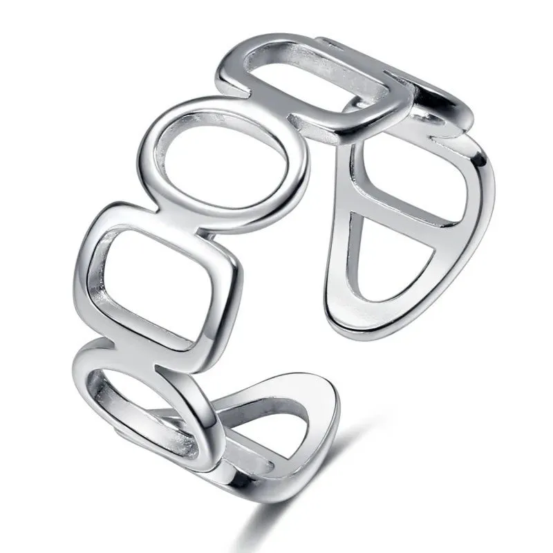 Silver Simple Punk Hollow Rings For Women Geometric Fashion Open Adjustable Handmade Party Jewelry Gift Allergy Engagement ring
