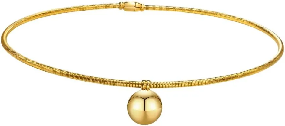 Simple Stainless Steel Torques Choker Necklace For Women, Gold Plated Ball Collar, Fashion Statement Jewelry PTPNU03357
