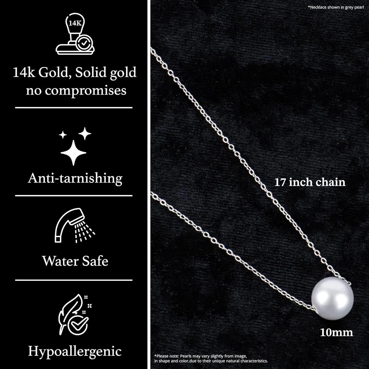 Single Floating Pearl Genuine Freshwater Cultured 10-11mm Pendant Necklace for Women 17"