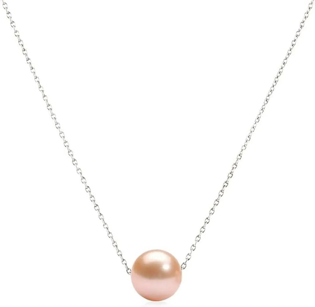Single Floating Pearl Genuine Freshwater Cultured 10-11mm Pendant Necklace for Women 17"