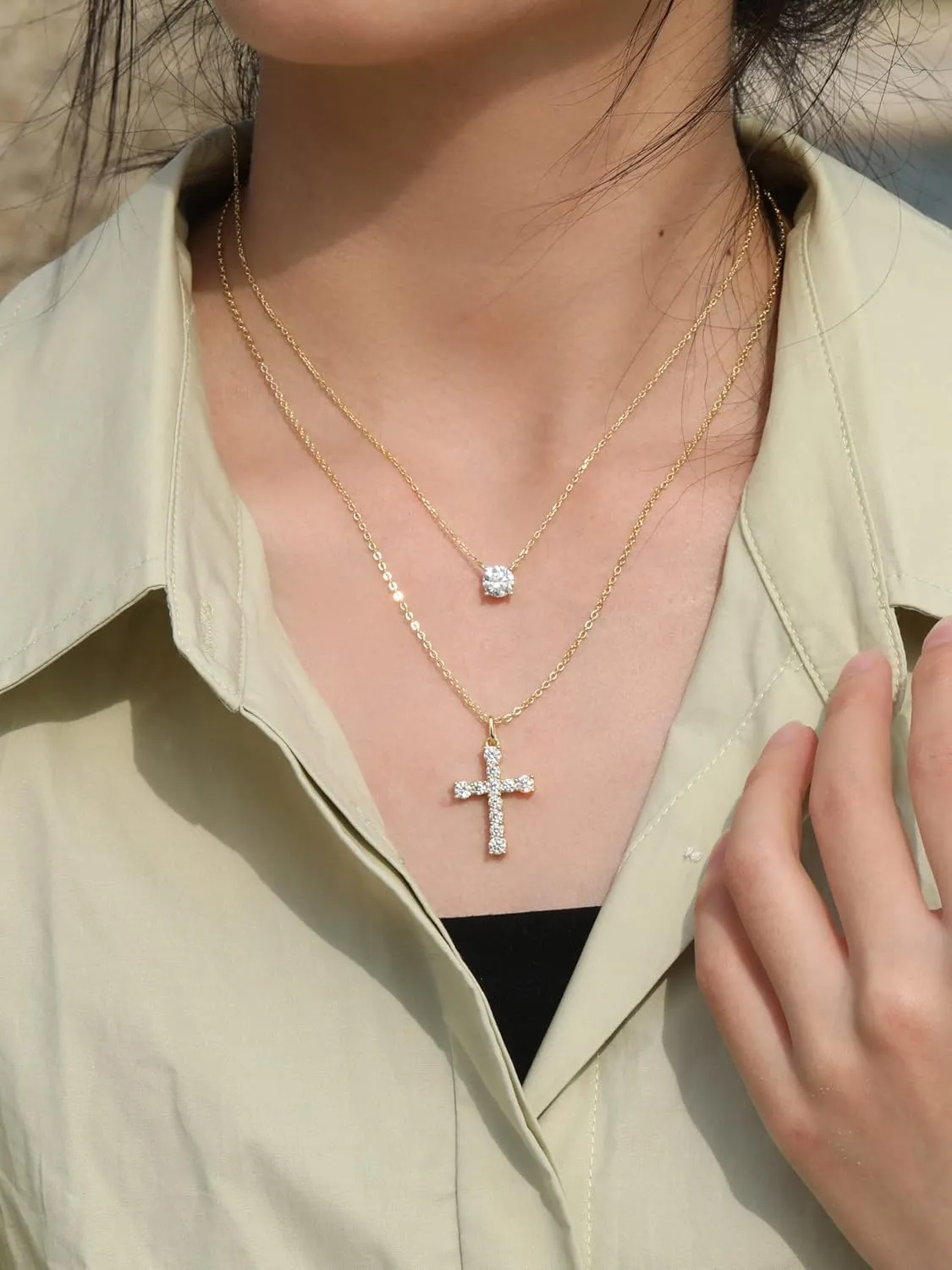 S.Leaf Cross Necklace for Women Gold Diamond Cross Necklaces for Women Sterling Silver Cross Pendant Necklaces for Women Birthday Anniversary