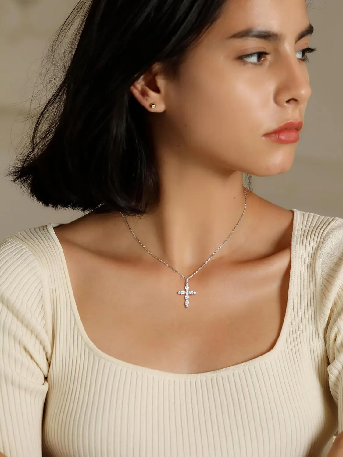 S.Leaf Cross Necklace for Women Gold Diamond Cross Necklaces for Women Sterling Silver Cross Pendant Necklaces for Women Birthday Anniversary
