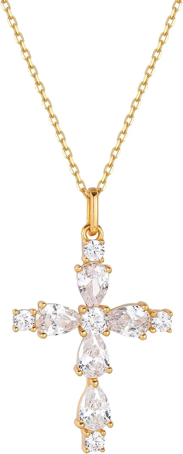 S.Leaf Cross Necklace for Women Gold Diamond Cross Necklaces for Women Sterling Silver Cross Pendant Necklaces for Women Birthday Anniversary