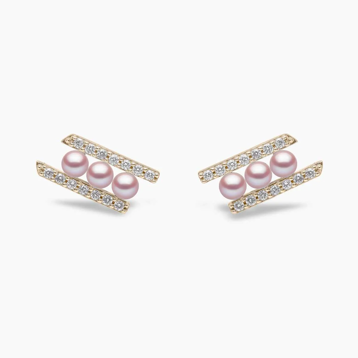 Sleek 18K Gold Pearl and Diamond Row Stud Earrings