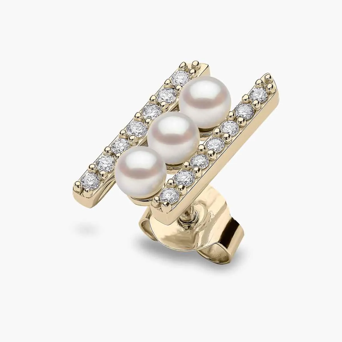 Sleek 18K Gold Pearl and Diamond Row Stud Earrings