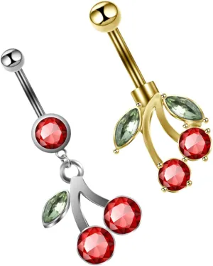 SOIMISS 2pcs Cherry Belly Button Rings with Rhinestone Pendant Stylish Navel Jewelry for Body Piercing Comfortable Metal Design Accessory for Women