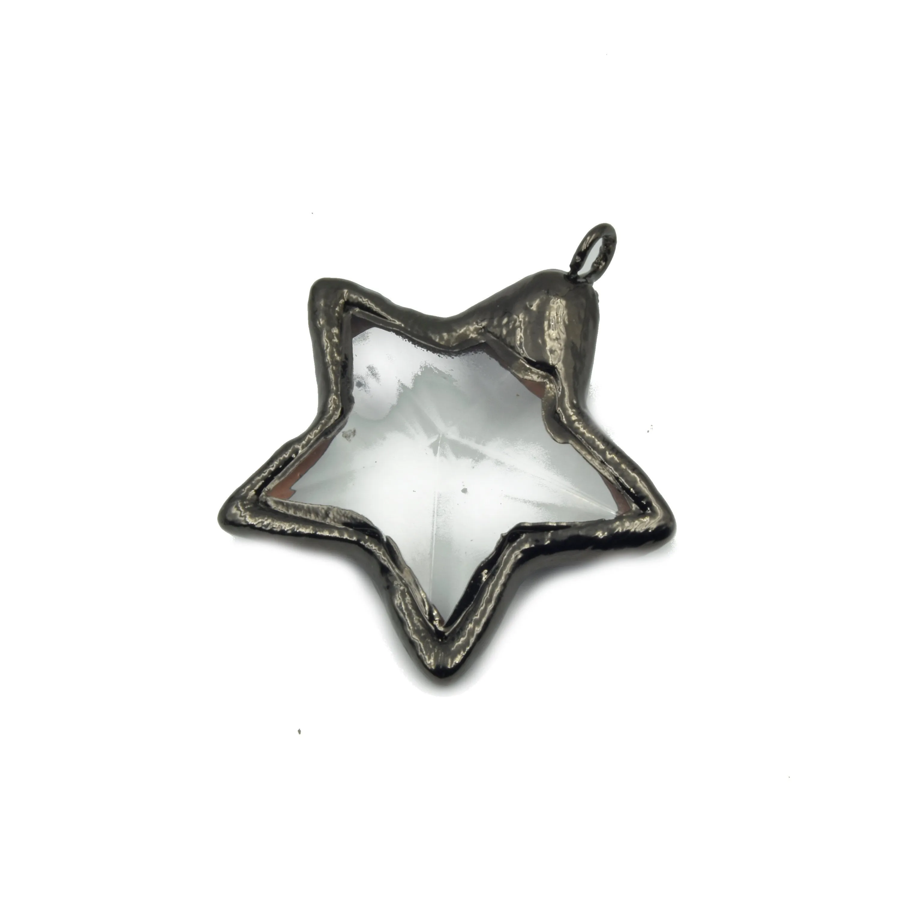 Soldered Glass Pendant | Faceted Star Pendant with Soldered Gunmetal Edging | Star Pendant