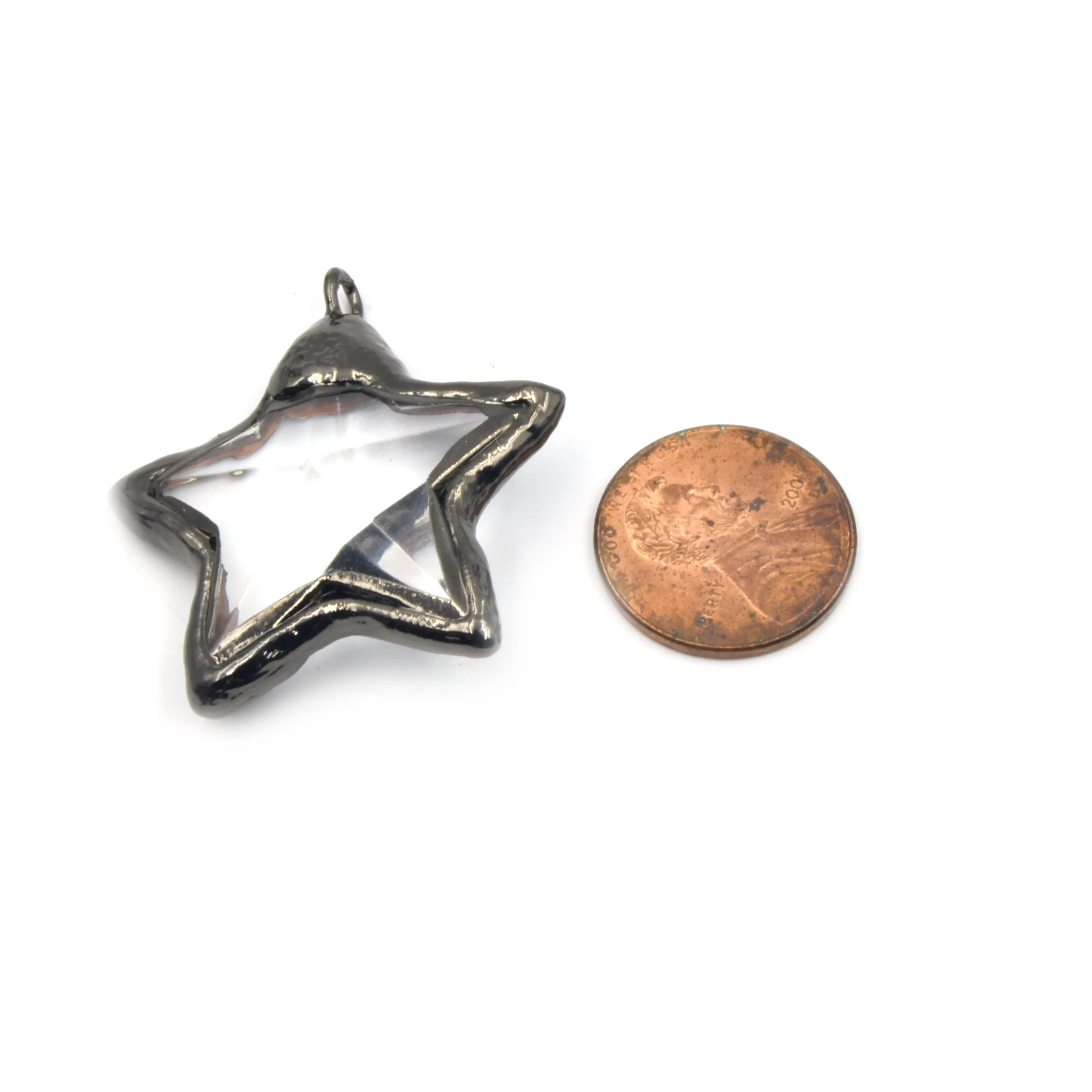Soldered Glass Pendant | Faceted Star Pendant with Soldered Gunmetal Edging | Star Pendant