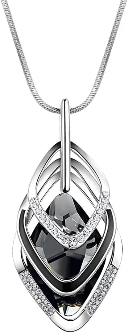 Solid Long Sweater Necklaces for Women Elegant Triple Stack Cubic Zirconia Pendant Rhombic Rhinestone Pendant Y Necklaces Fashion Jewelry??