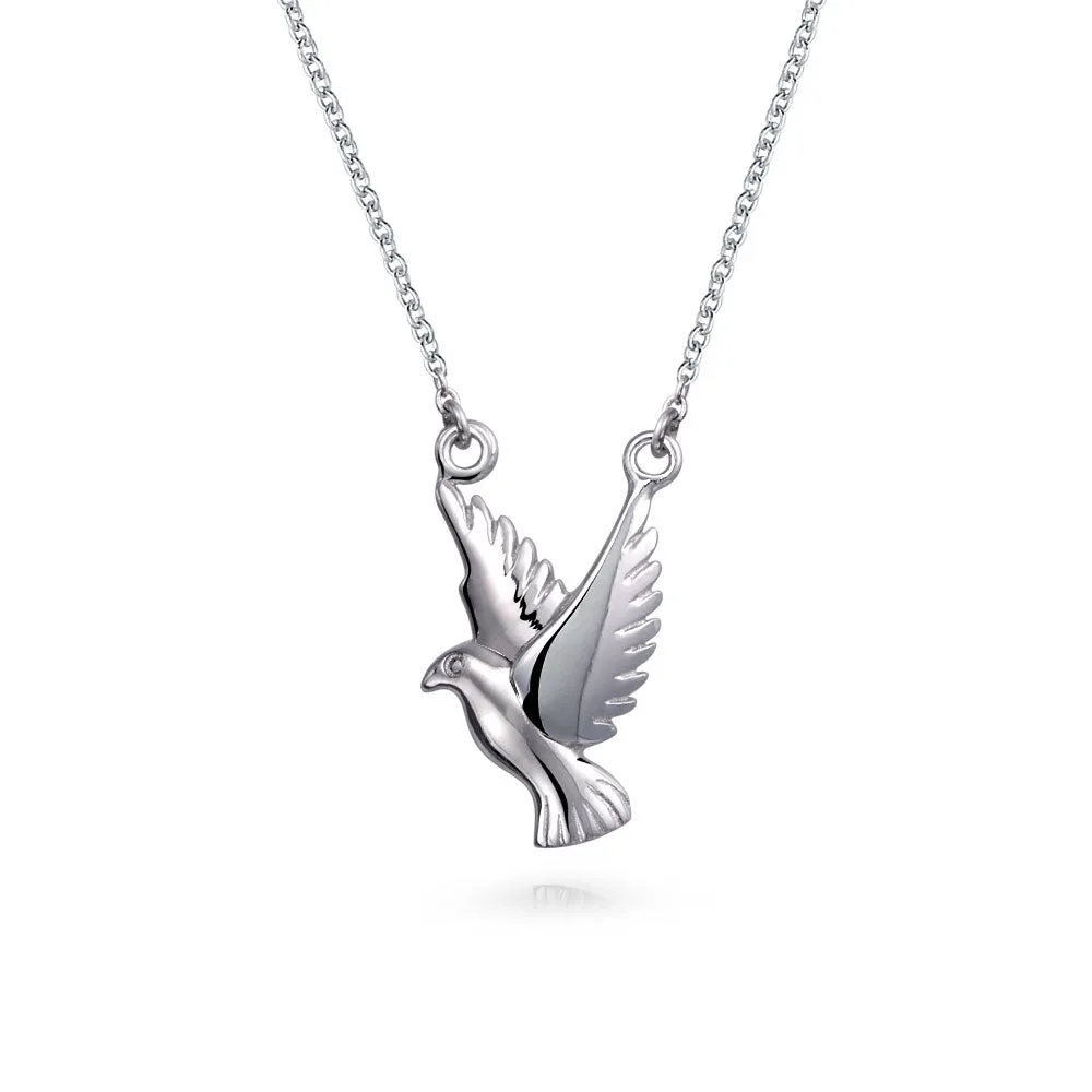 Spiritual Faith Dove Pendant Necklace in Sterling Silver - Peace Bird Design