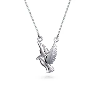 Spiritual Faith Dove Pendant Necklace in Sterling Silver - Peace Bird Design