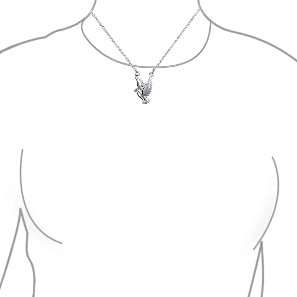 Spiritual Faith Dove Pendant Necklace in Sterling Silver - Peace Bird Design