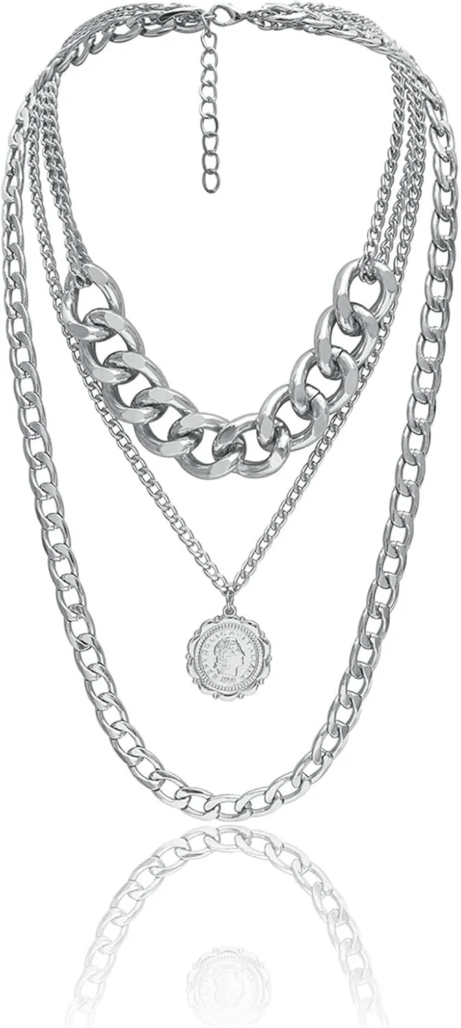 Stacked Layered Necklaces, Pendant Necklace Pendant Necklaces Lobster Claw Alloy Queen Pendant Multilayer Chain Design Birthday WomenS Jewelry