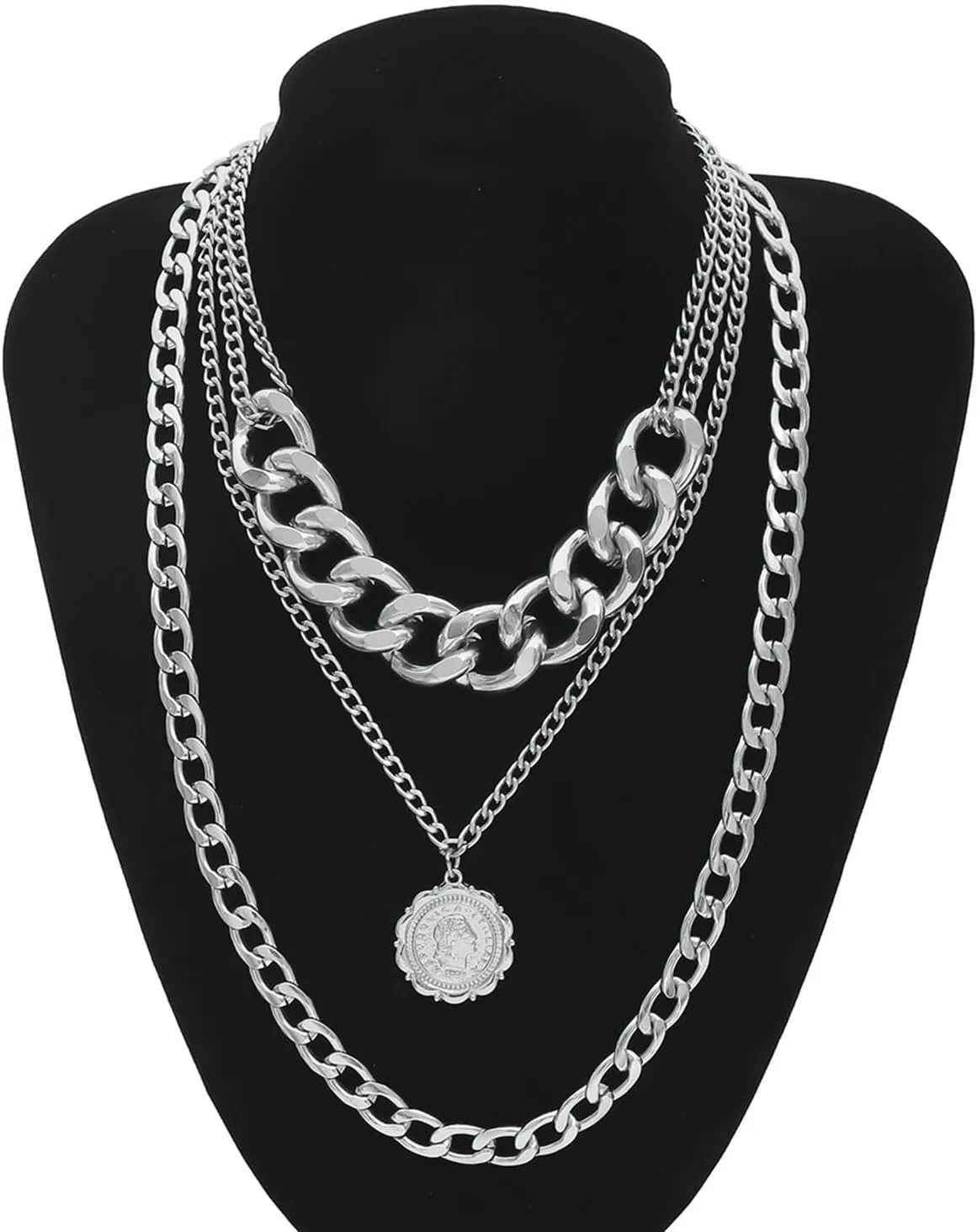 Stacked Layered Necklaces, Pendant Necklace Pendant Necklaces Lobster Claw Alloy Queen Pendant Multilayer Chain Design Birthday WomenS Jewelry
