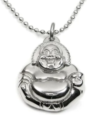 Stainless Steel Big Belly Laughing Buddha Pendant Necklace 33mm