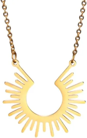 Stainless Steel Jewelry Geometric Pendant Necklace For Women Half Circle Spiked Femme Collar Choker Chain Necklaces PTPNU02893