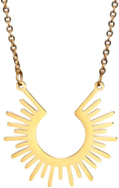 Stainless Steel Jewelry Geometric Pendant Necklace For Women Half Circle Spiked Femme Collar Choker Chain Necklaces PTPNU02893