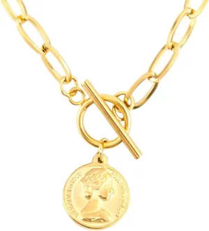 Stainless Steel Summer Necklace For Women Lucky Coin Penny Long Choker Gold Color Pendant Collares De Moda Collier PTPNU03352