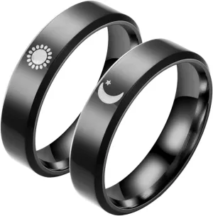 Stainless Steel Sun Moon Couple Rings Matching Promise Rings for Men Women