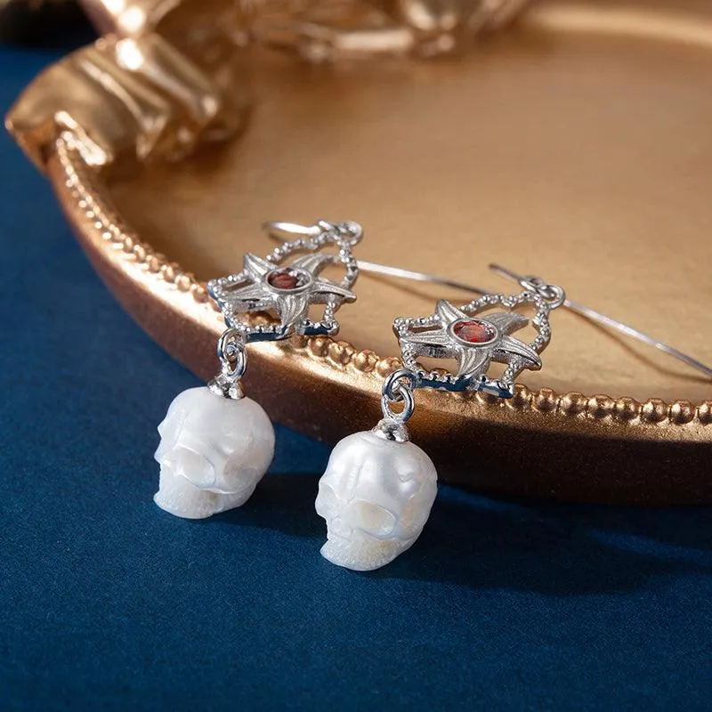 Starfish Bell Amber Stone Pearl Skull Earrings