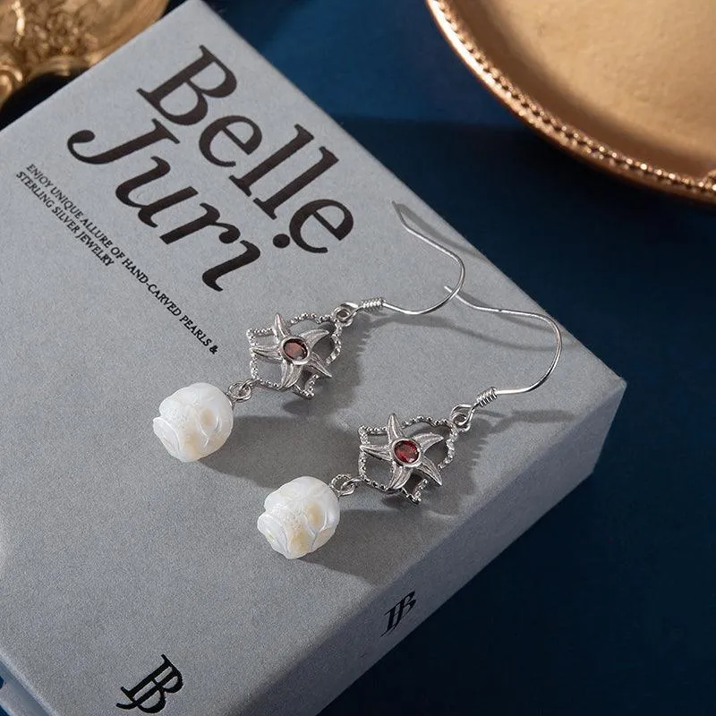 Starfish Bell Amber Stone Pearl Skull Earrings