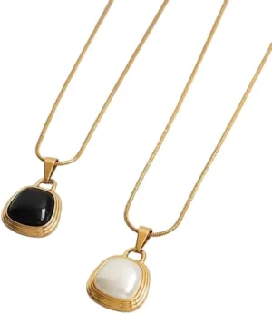 Statement Luxury Simulated Pearl Black White Geometric Pendant Necklaces Fashion Designed Collar Chokers PTPNU1471