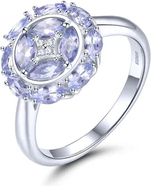 Statement Rings for Women S925 Sterling Silver Genuine Natural Gemstone Chrome Diopside Tanzanite Birthstone Promise Ring Classic Style Fine Jewelry