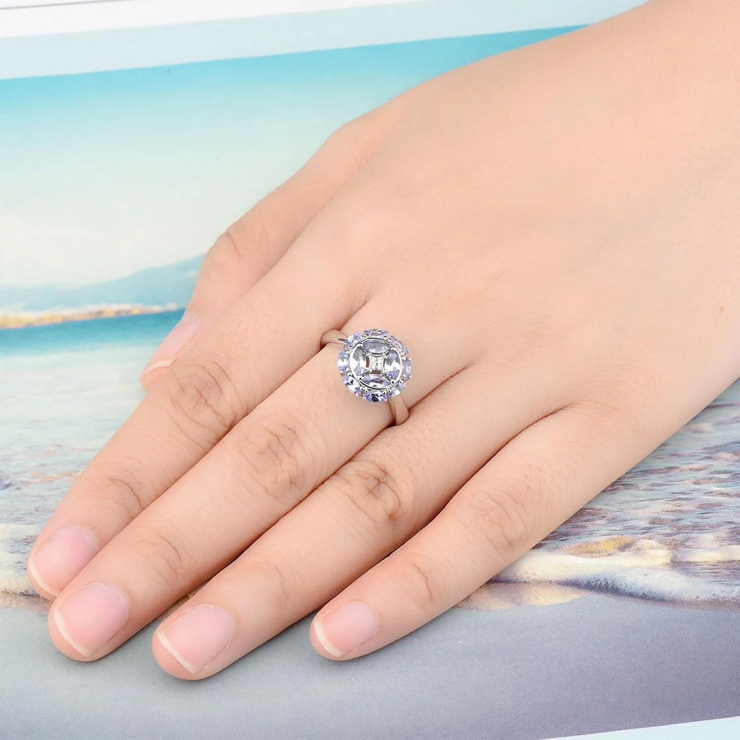 Statement Rings for Women S925 Sterling Silver Genuine Natural Gemstone Chrome Diopside Tanzanite Birthstone Promise Ring Classic Style Fine Jewelry